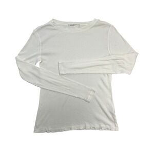 Peruvian Connection Shirt Womens XS White Pima Cotton Ribbed Long Sleeve Top